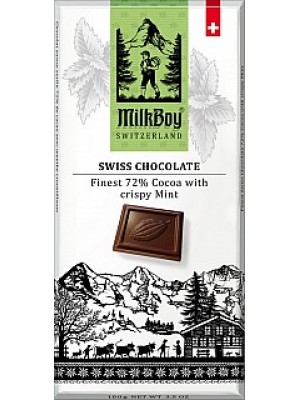 MILKBOY SWISS Horká čokoláda 72% crispy Mint 100g (8775)